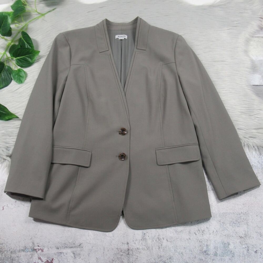WORTH Gray Wool Longline Mandarin Blazer Suit Jacket Women’s Size 12